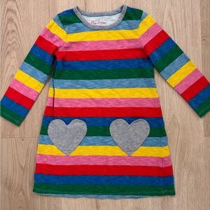 Mini Boden Rainbow Stripe Dress with Heart Pockets 6/7